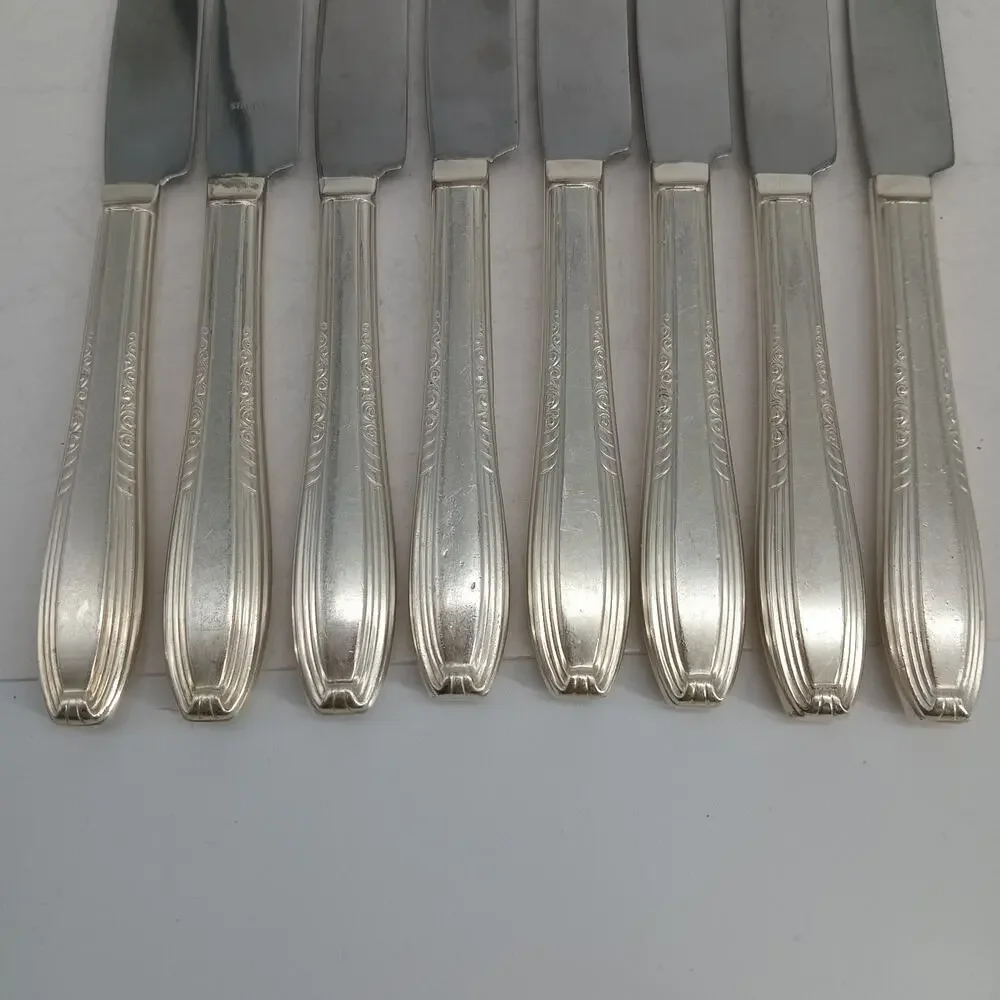 8X BK Harmony House by Wallace Serenade Silverplate Flatware BUTTER Knives Vtg